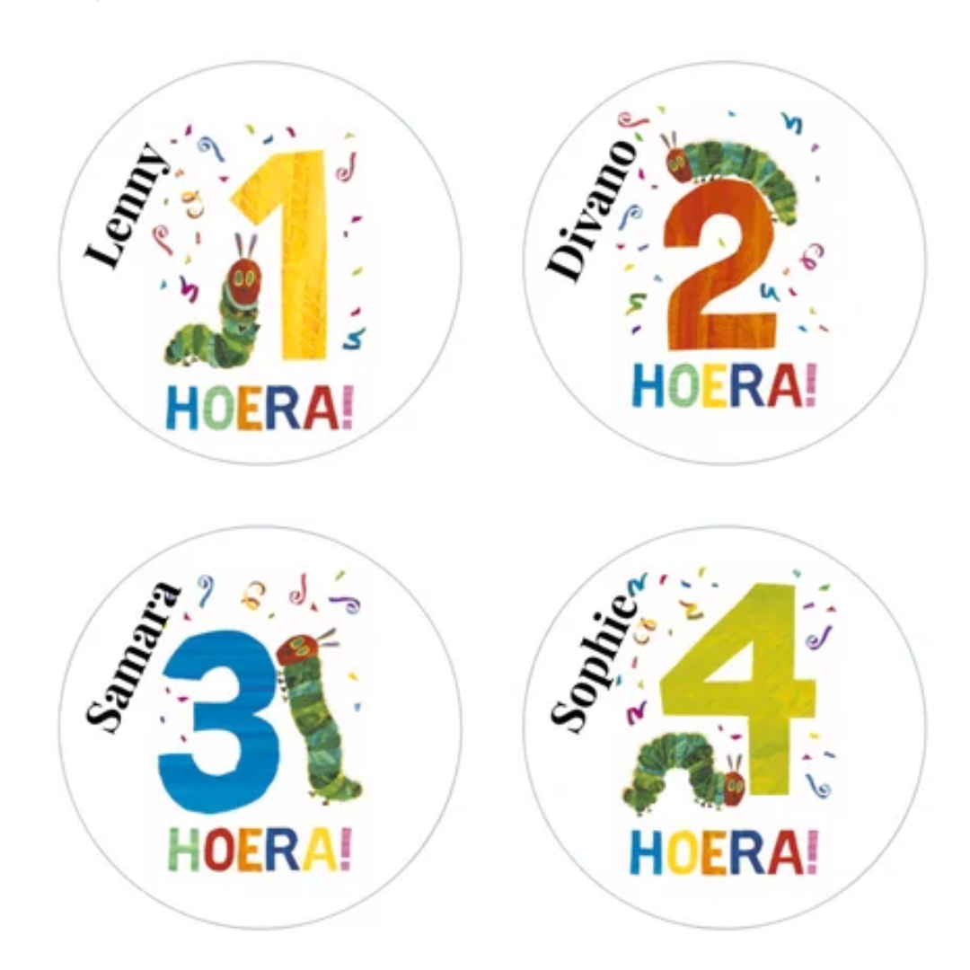 Cadeausticker "Rupsje Nooitgenoeg" (set van 24), sluitsticker