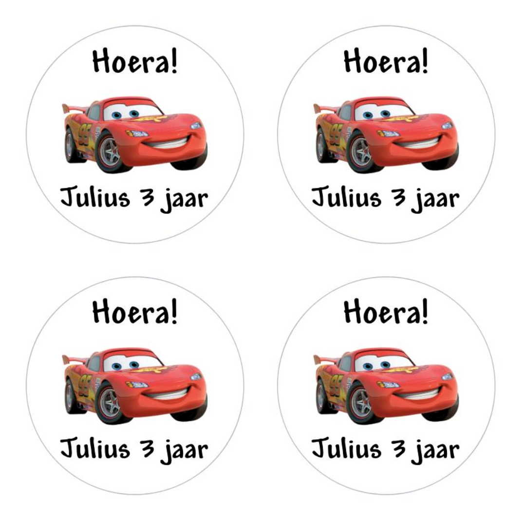 Cadeausticker "Cars - Lightning McQueen" (set van 24), sluitsticker