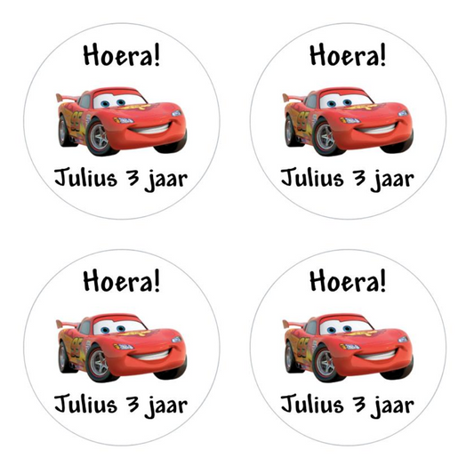 Cadeausticker "Cars - Lightning McQueen" (set van 24), sluitsticker
